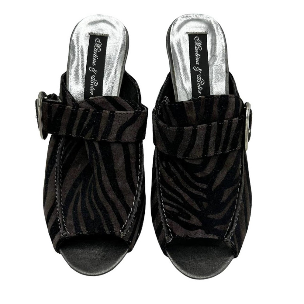 HELLE COMFORT BROWN BLACK ZEBRA PRINT FASHION WELLNESS MULES SIZE 6.5